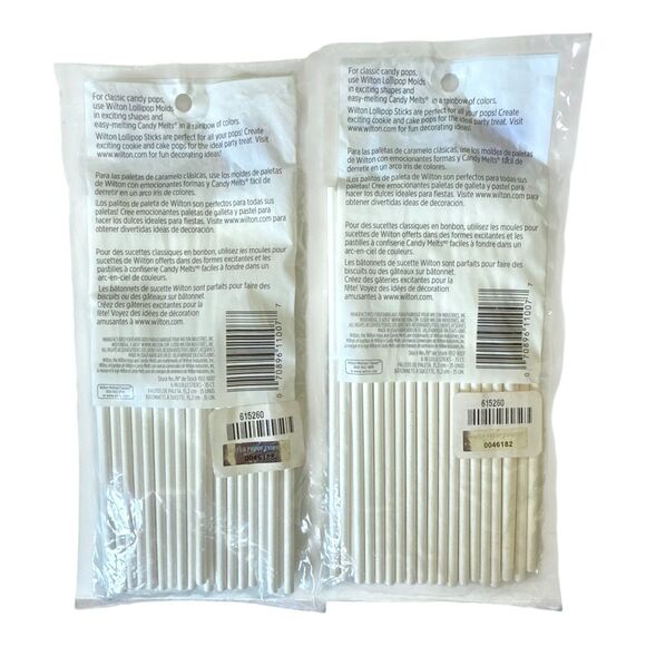 WILTON Lollipop Sticks White 6 Inches, Lot of 2 Packs of 35, 70 Sticks Total NEW - Picture 2 of 3